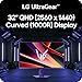 LG 32G600A-B 32-inch Ultragear QHD (2560 x 1440) Curved Gaming Monitor, 180Hz, 1ms, AMD FreeSync, HDMI, DisplayPort, Tilt/Height/Swivel Adjustable Stand, Black