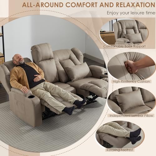 Image of SAMERY 67.6 inch Loveseat Recliner Sofa | Double Recliner Sofa & Console | Wall Hugger Loveseat Reclining RV Theater Seats | RV Couch Home Theater Seating Furniture (Fabric Khaki)
