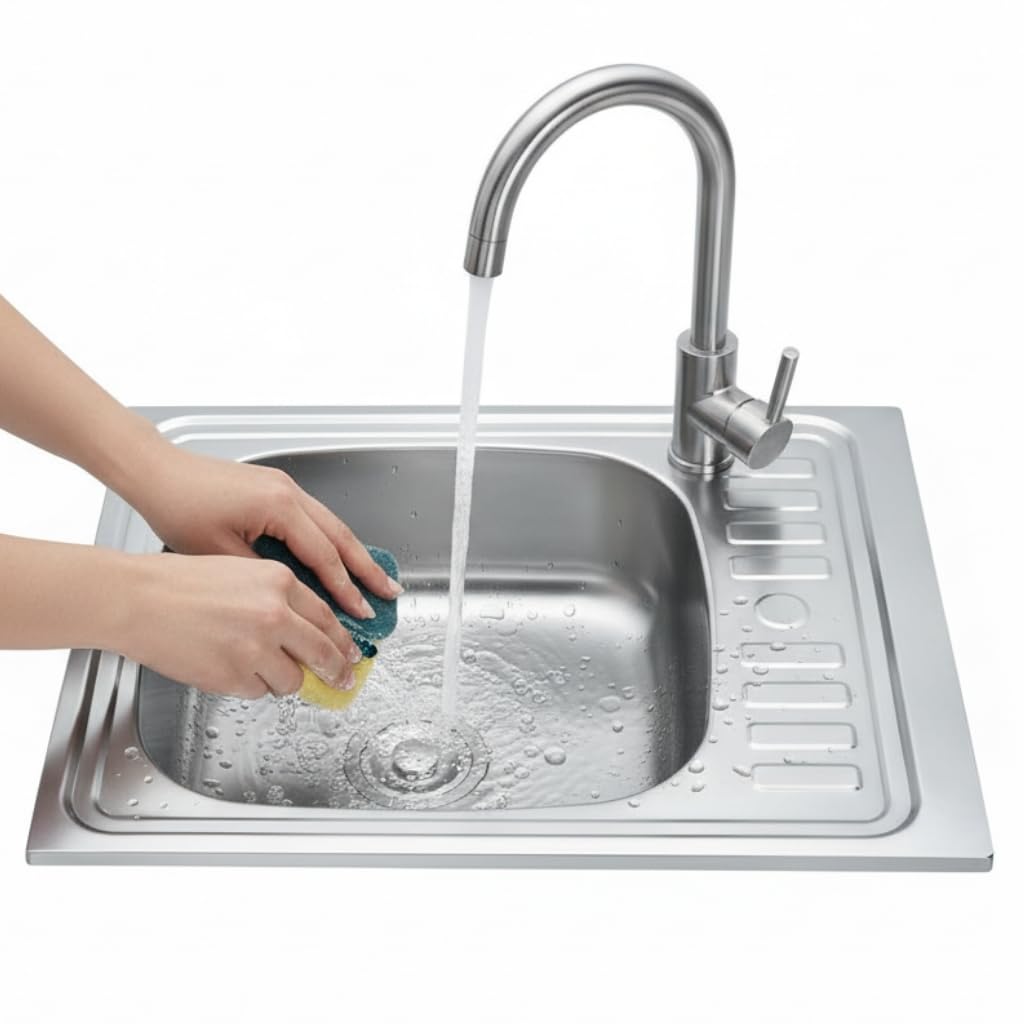 Mucola Edelstahl Küchenspüle 60x50 cm mit Abtropffläche rechts – Einbauspüle mit Rundbecken – Spülbecken Edelstahl satiniert inkl. Ablauf & Siphon