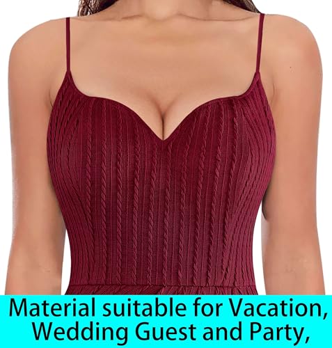 Image of VFSHOW Womens Sexy Formal Ruched Fitted High Slit Bodycon Maxi Dress Spaghetti Strap Sweetheart Cocktail Prom Evening Gown