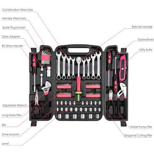 Image of TLGREEN 95-Piece Home Tool Set with Storage Case, Pink