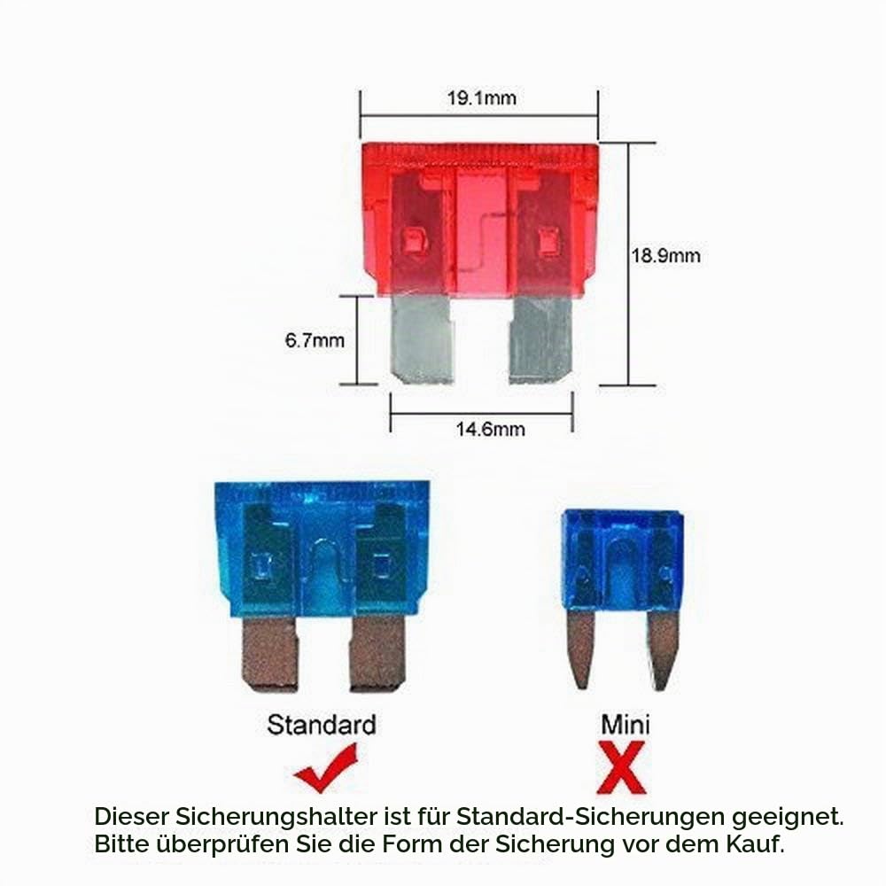 10-Wege-Flachsicherungskastenhalter mit LED-Warnlicht, Schutzabdeckung für Auto, Boot, Trike, mit ausführlicher Bedienungsanleitung