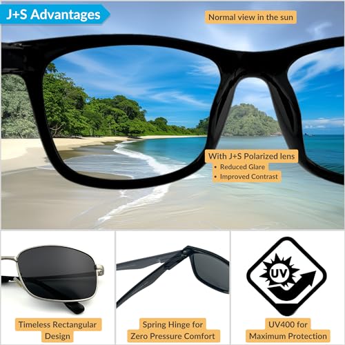 J+S Kaha Business Time Large Rectangle Polarized Sunglasses for Men | Metal Spring Hinge | Polarized 100% UV 400 | Large Fit3