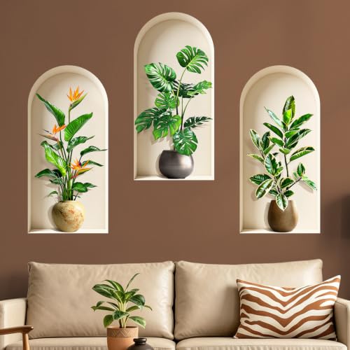 Tanlaby 3D Stickers Muraux Plantes Autocollants Muraux Feuilles Tropicales
