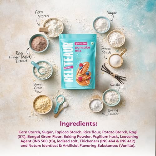 Image of Reliteaur Foods Gluten Free Pancake Mix (1KG) | No Maida | Ragi, Rice & Bengal Gram | For Waffles And Pancakes |AOECS Certified | No Allergen | Quick And Easy (Pack Of 2)