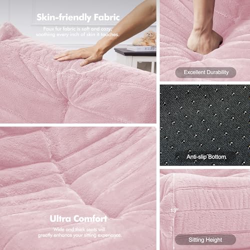 Image of Bean Bag Loveseat Chair Big Sofa Beanbag Chair for Adults Fireside Chair Bean Bag Lounger with Memory Foam Filled for Home,Apartment or Gaming Venue(Pink Plush)