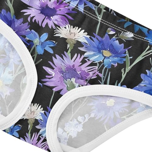 Cotton Girls Underwear Toddler Watercolor Wildflowers Black Cute Panties Girl Durable Briefs Underpants 2t4