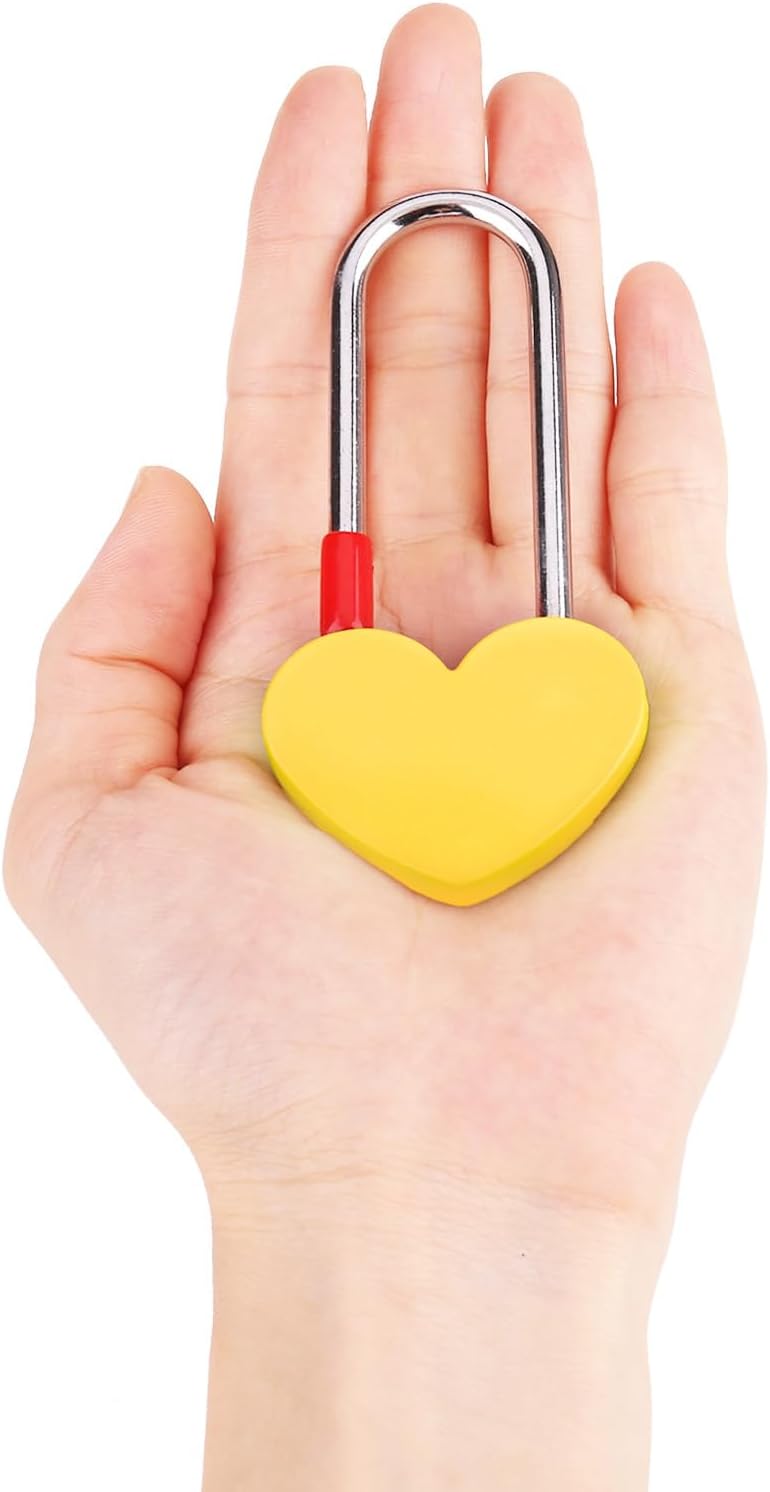 10PCS Yellow Love Locks No Key Single Heart Padlocks 3.5" 50mm Unity Locks image 4