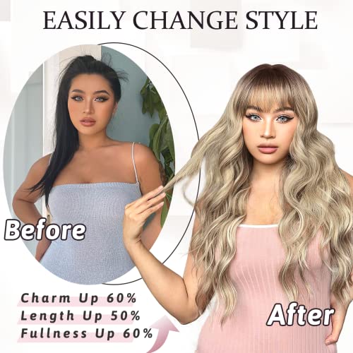 Image of NAYOO Dirty Blonde Wigs with Bangs for Women,24 Inch Wavy Synthetic Wig