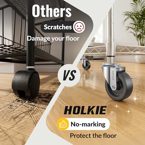 Image of HOLKIE Caster Wheels 3 inch Locking Stem Casters, 3 /8 inch -16 x 1-1 /2 inch (Stem Diameter 3 /8 inch, Stem Length 1-1 /2 inch) Threaded Stem Casters Swivel Casters Set of 4 Heavy Duty Castors Black