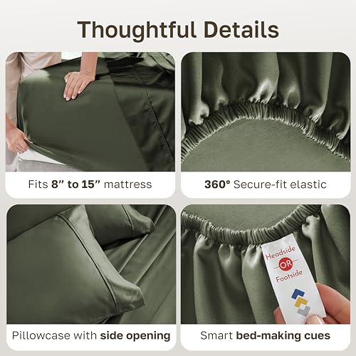 Image of California Design Den Twin Bed Sheets Set - Soft 400 Thread Count Sateen, Natural 100% Cotton Twin Size Sheets, Deep Pockets with All Around Elastic for a Snug Fit, Durable Bedding - Forest Green