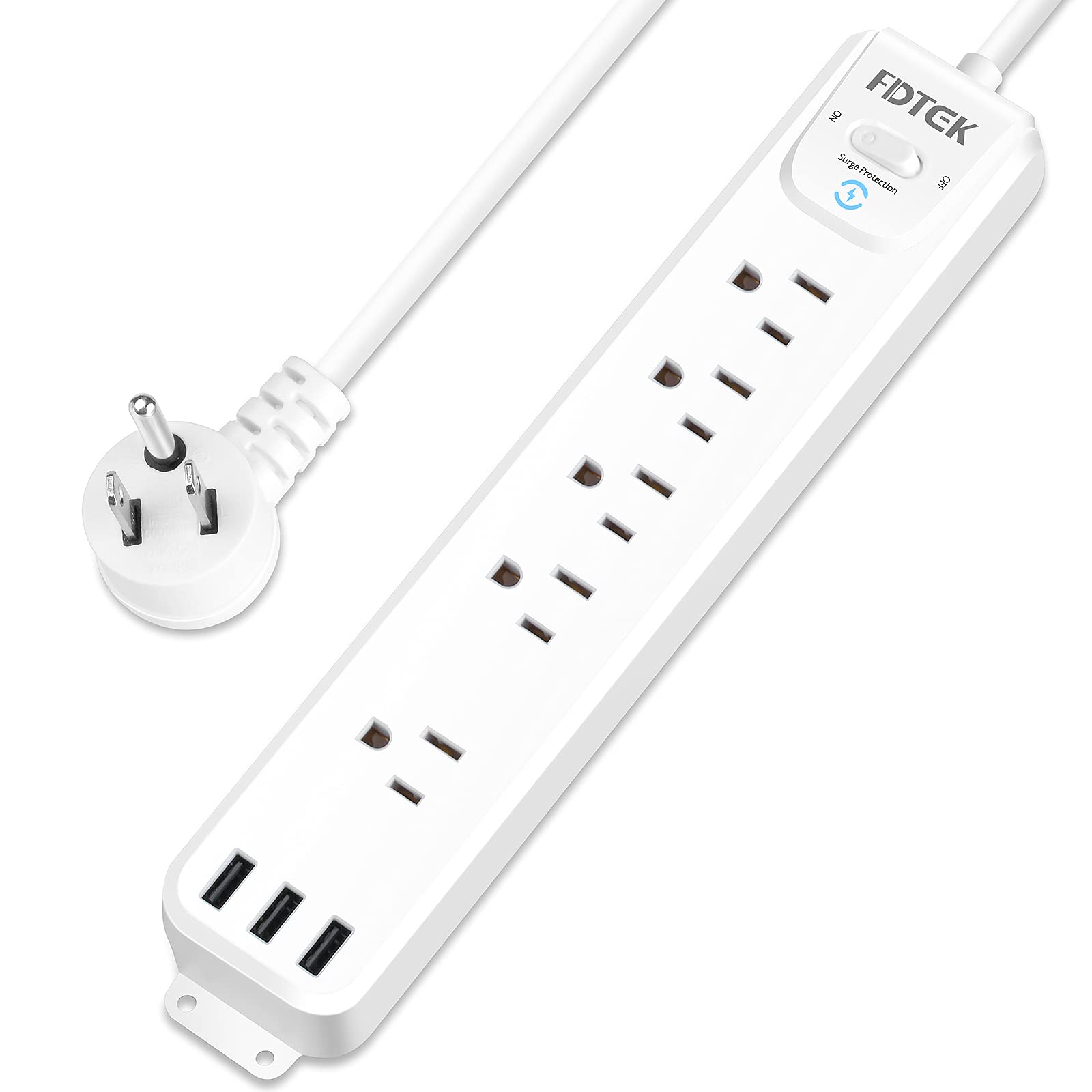 Surge Protector Power Strip with USB Ports, 5 Outlets and 3 USB Ports, 5 ft Flat Plug Extension Cord, Mountable Power Strip with Multiple Protection for Home Office Hotel, ETL Listed - 
