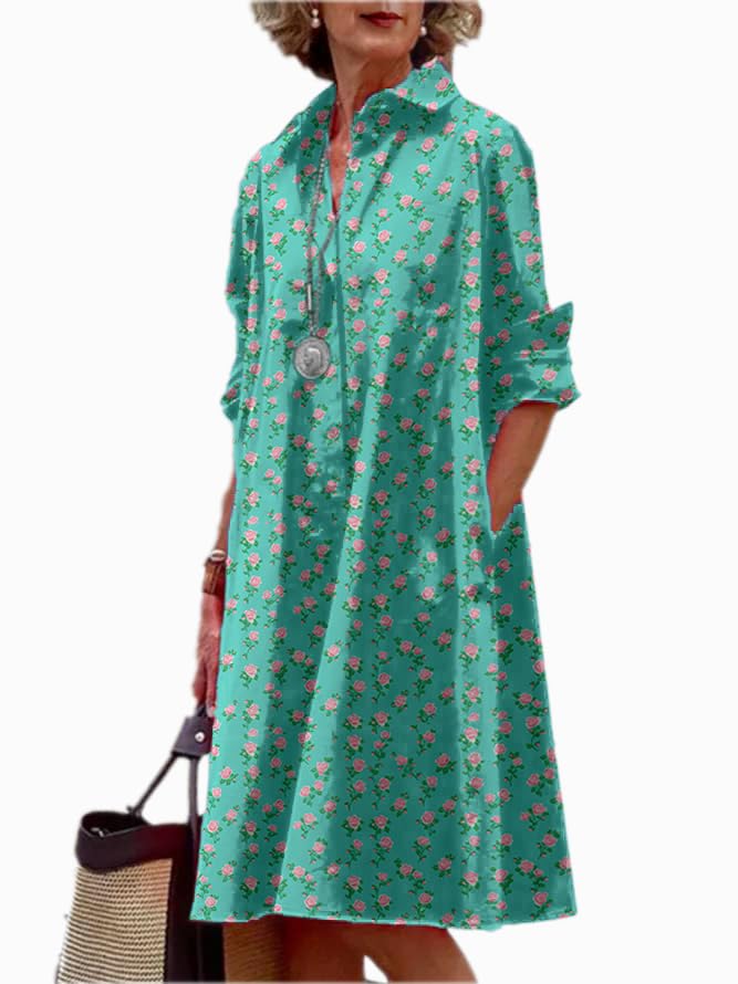 Shirt Dress for Women Floral Plus Size Long Sleeve Collared Button Down 2025 Summer Casual Midi Tunic Tshirt