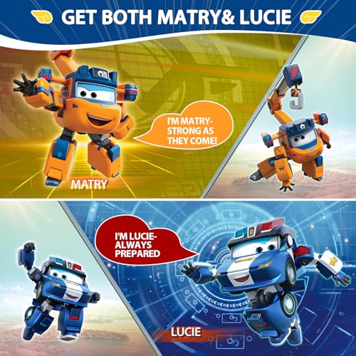 Super Wings Transformable Toys Playset, 5 in Marty and Lucie Airplane Transforming Figures Toys Set, 2 in 1 Mode Rescue Bots Toy for 3-5 Year Old Boys Girls, Plane Toy for Toddlers Kids Age 3 4 5 6