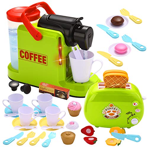 JOYIN 36 Pieces Kids Play Kitchen Accessories with Toy Coffee Maker and Toaster