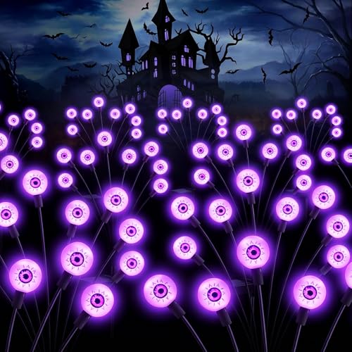 Image of ASMAD Halloween Decorations Outdoor Solar Scary Eyeball Lights, 10Pack 80LEDs Purple Eyeball Swaying Firefly Light, Waterproof Halloween Path Lights for Garden /Yard /Patio /Party Decor