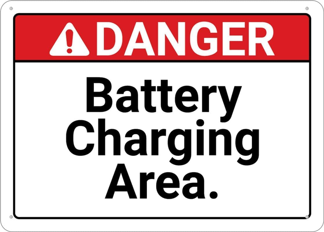Danger Battery Charging Area Rust Free Aluminum Sign - Premium, Sun-Proof, Pre-Drilled Holes for House Yard - 12x16 Inch​