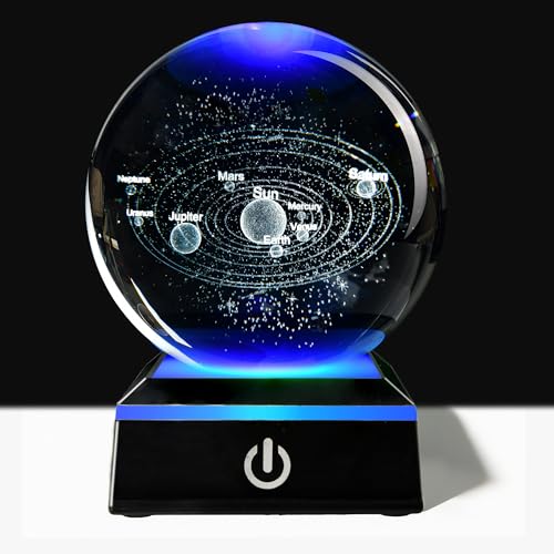 wsgszcjb 3D Crystal Ball Solar System Night Light with Variable-Color Light Base a Popular Gift for Holidays and Birthdays Glass Balls Suitable for Home and Office Decoration (3.14 Inches)