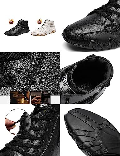 Men's High-top Casual Leather Ankle Boots,Lightweight Comfort Waterproof Non-slip Soft Sole Flat Barefoot Booties2