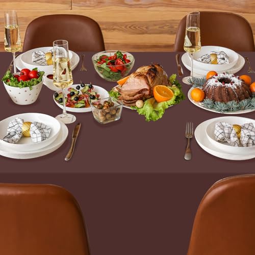 Image of 16 Pack Brown Plastic Tablecloth for Rectangle Tables, Premium Decorative Brown Disposable Table Cloths for Parties, Bulk Rectangle Party Table Cover for Birthday, Wedding, Anniversary, 54 x 108 Inch