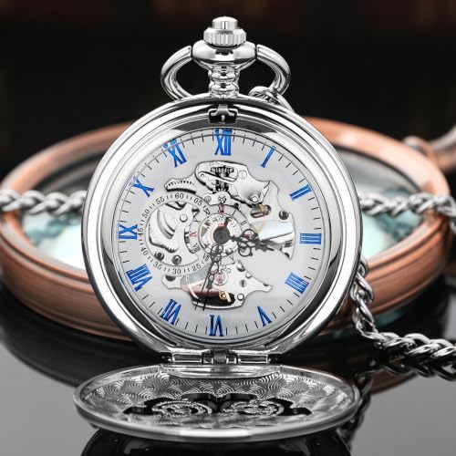 Image of Pocket Watch Vintage Mechanical Pocket Watches with Chain Christmas Graduation Birthday Gifts Father's Day