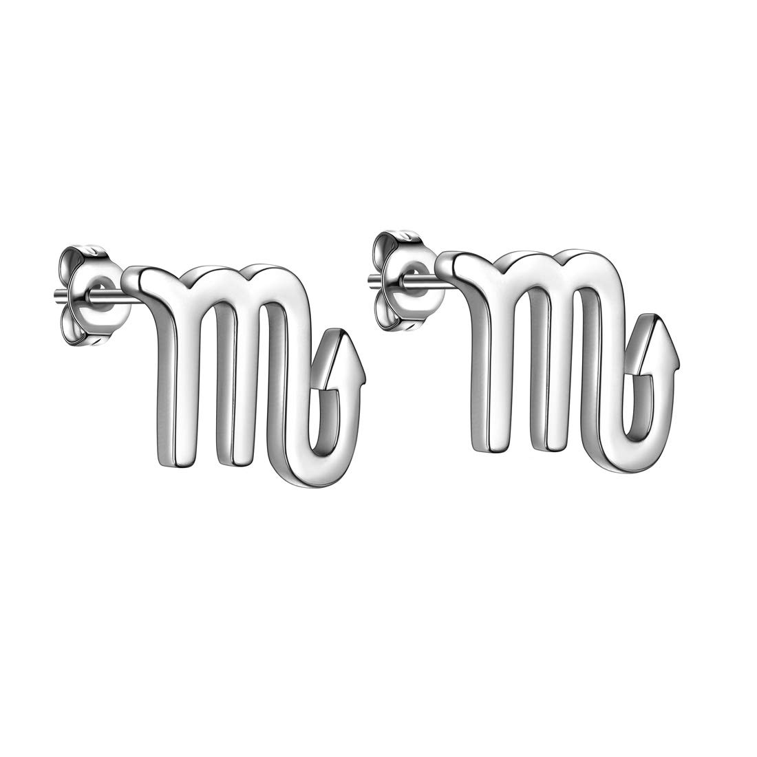 beautlace KE0068 - Pendientes de tuerca con diseño de horóscopo del zodiaco de 12 constelaciones, astrología, chapado en oro de 18 quilates, plata, negro, para mujeres, hombres, adolescentes y niñas