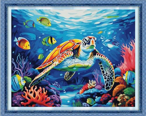 Image of Dooxvey Cross Stitch Kits for Adults Stamped Full Range of Embroidery Starter Kits for Beginners 11CT Printed Cross Stitch Patterns Needlepoint Kits Stamped Crossstitching-Underwater World 16x20 inch