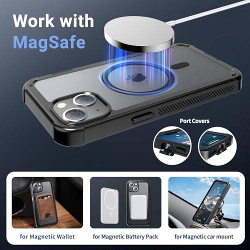 Image of jaroco Magnetic for iPhone 13 Case, [Compatible with MagSafe][Military Grade Drop Protection][Heavy Duty Protection][Non-Slip][Shockproof] 2-Layer Durable Bumper Phone Case 6.1''-Black