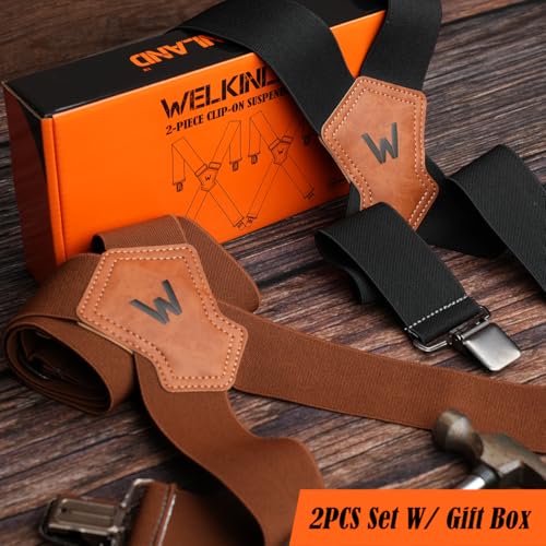 Image of WELKINLAND 2Inch Elastic Mens Suspenders, Heavy Duty Suspenders For Jeans