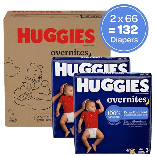 Image of Huggies Size 3 Overnites Baby Diapers: Overnight Diapers, Size 3 (16-28 lbs), 132 Ct (2 Packs of 66), Packaging May Vary