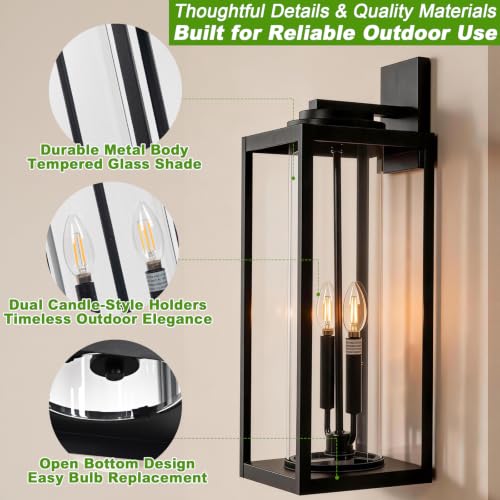 Image of FILIYANO Large 24 Inch Outdoor Wall Light Fixtures, Black, 2-Pack | IP65 Waterproof, Anti Rust, Hardwired, Tempered Glass, E12, 2-light, Modern, Exterior, Porch, Garage and Front Door Lantern