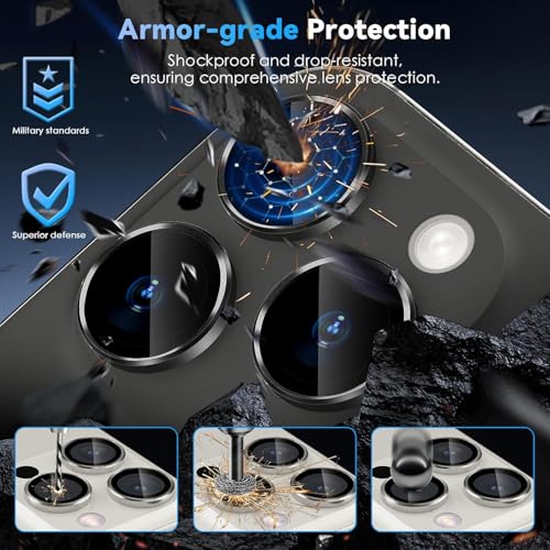 Image of PACK OF 2 Camera Lens Protector For IPHONE 16 PRO / 15 PRO / 16 PRO MAX / 15 PRO MAX ( BLACK ) UHD 9H Glass, Anti Drop, Scratch Resistant, Case Friendly, Removable, Waterproof, Heavy Duty Camera Protector.
