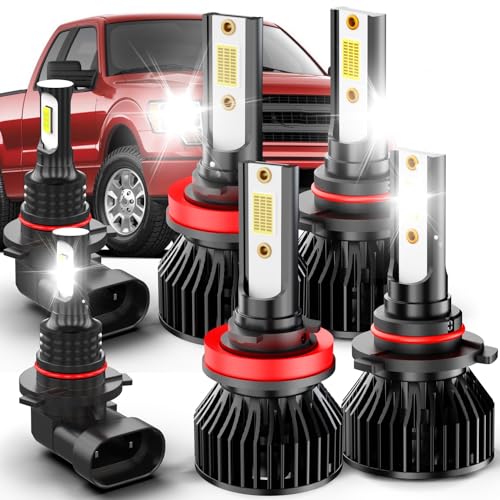 Fit for Ford F-150(2015-2023) LED Front Bulbs Fog LED Light Combo,9005 led high beam+H11 low beam+9145 led fog light bulb,500% Brightness, 6000K Cool White,with Fan,Plug and play, No Errors, 6-Pack