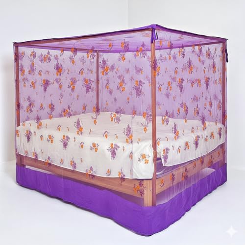 Image of Multicolor Soft Cotton Mosquito net Double Bed King Size | Pure Cotton Mosquito net (Purple, 6X7)