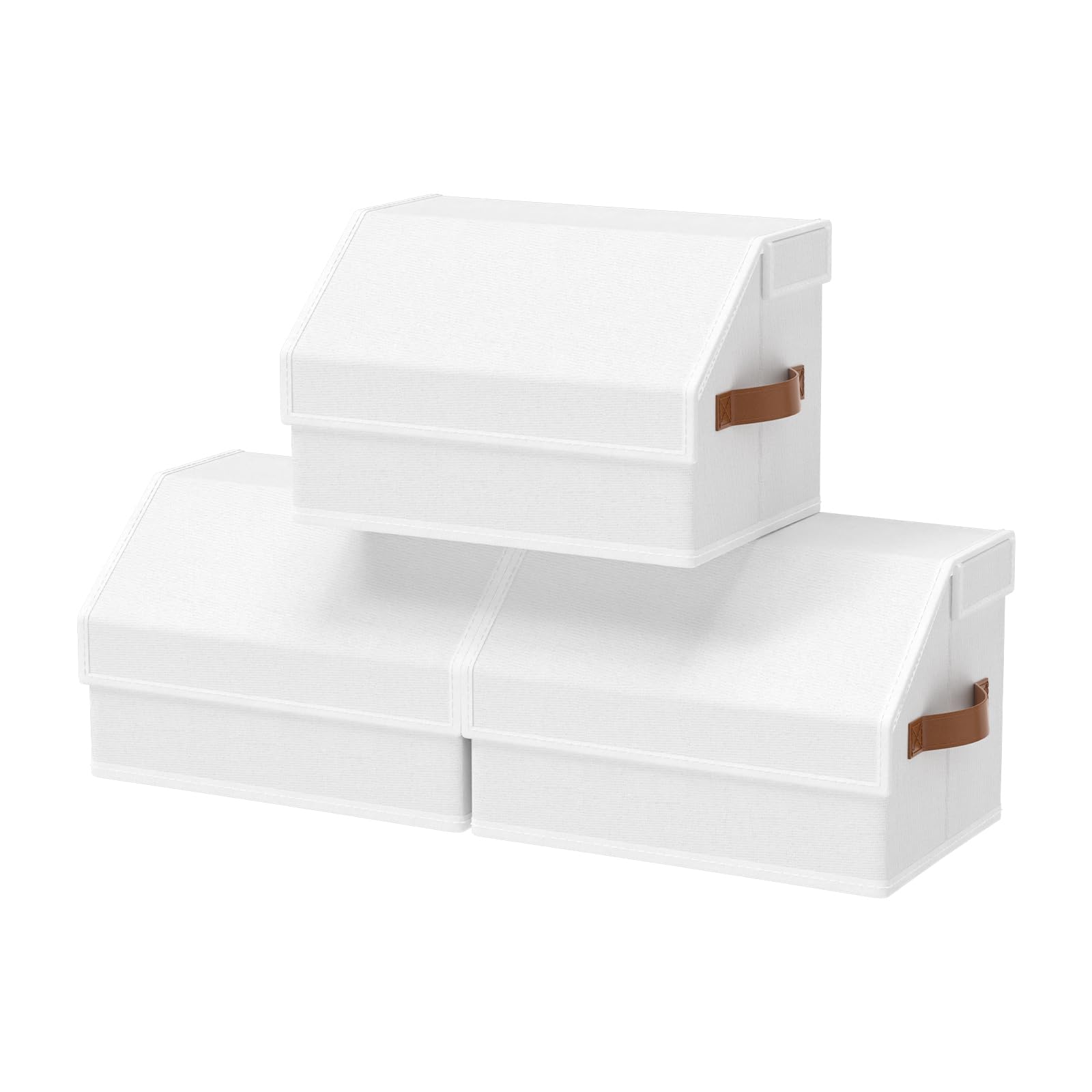 OUTBROS Cajas Almacenaje, Cesta Almacenamiento Tela con Mango, 38x25x25 cm Caixas Plegable, Organizador de Contenedores de Ropa y Libros, Blanco, 3 pieza