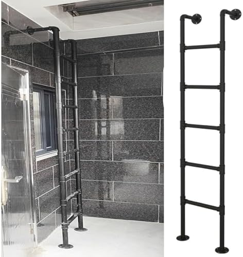 Wall Mounted Metal Ladder, 8ft Height, 330lbs Capacity, Easy Install for Home, Loft, Dorm, Library, Deck, RV, Window Well Escape Ladder, Durable Egress Solution