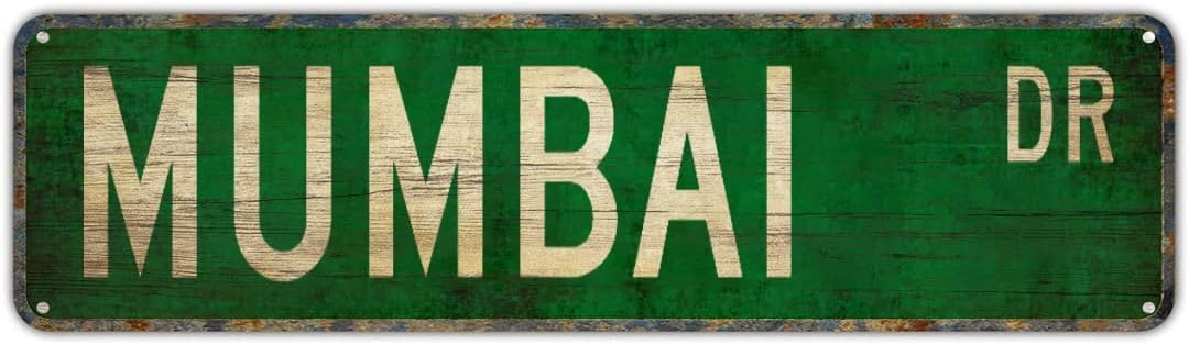 peiyeety Vintage Metal Tin Sign Decorative Wall Art For Home, Mumbai, Rustic Style, Mumbai Dr Themed Street Sign, Durable Waterproof Rustproof, Easy To Mount, 4x16 Inch