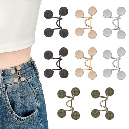 GUMOTCY 8 Set Pant Waist Tightener Buttons Pins for Loose Jeans Reusable Waist Cincher Clip Waistband Tightener for Women Clothing Dresses Skirts No Sewing or Tools