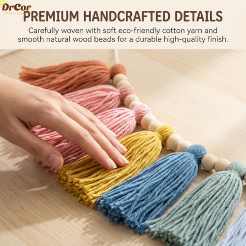 Image of DrCor Boho Tassel Garland Earth Rainbow Nursery Decor - Cotton Wall Hanging