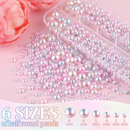 Image of Flatback Pearls for Crafting with 3Pcs 10ml B7000 Jewelry Glue, 1 Box of Half Round Pink Mermaid Pearls, Bedazzling Beads for DIY Crafts Clothing Tumblers Shoes Embellishment Nail Art