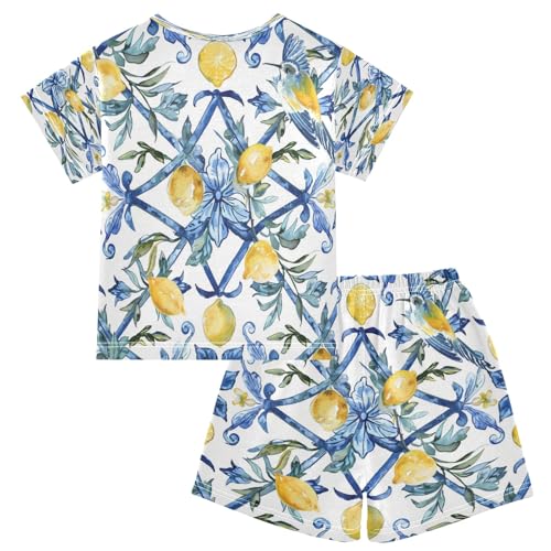 Vintage Lemon Kids Pjs Set Boys Girls Summer Short-Sleeve Sleepwear Pajamas 2PCS2