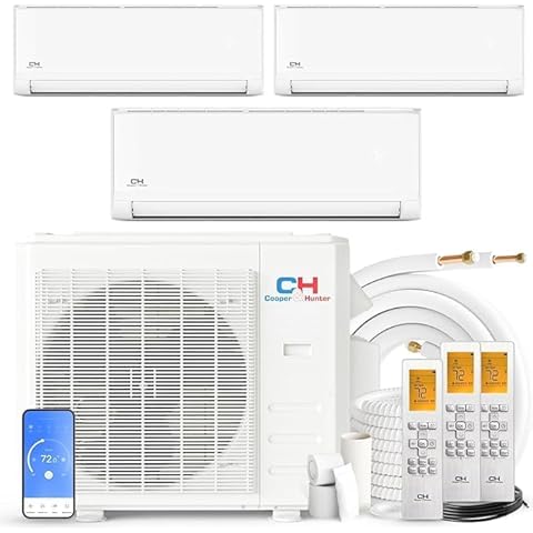Cooper & Hunter 36000 BTU Tri 3 Zone 12000 12000 18000 BTU, 23.9 SEER2, Multi Zone Ductless Mini Split Air Conditioner Heat Pump Full Set with 25ft Installation Kits Cover