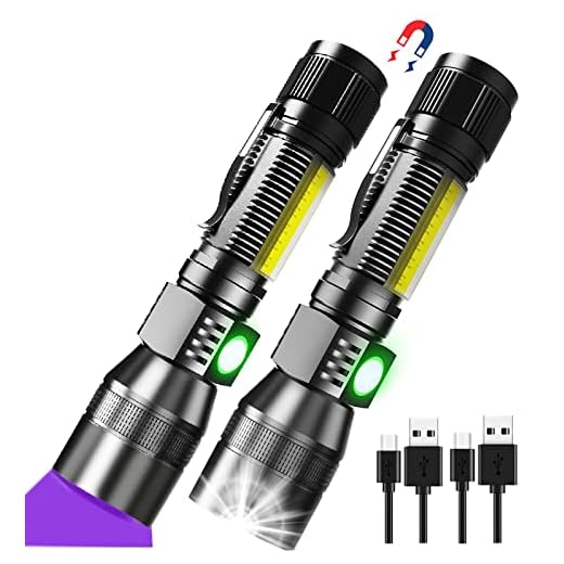 Rechargeable UV Flashlight, Gearmatte Magnetic Blacklight 3 in 1, 18650 Battery Side Work Light, Zoomable, Water Resistant LED Torch for Pet Urine Stains Detection Mechanics, Pack of 2