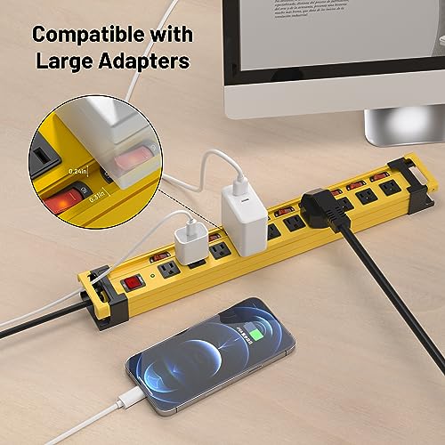 Plug'N Power Strip 10 Outlet,3300J Surge Protector With Individual Switches,9Ft Power Cord 14Awg/15Amp/1875W,Heavy Duty Metal Power Strip With Cord Manager,For Workshop,Garage,Shop,Home thumb #1