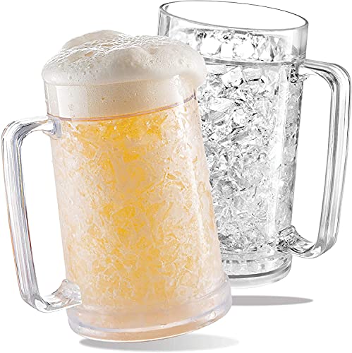 Comparison: Best Freezer Beer Mugs 8 luxail Beer Mugs For Freezer, Double Wall Insulated Plastic Glasses – Freezer Mugs, 16 oz – Perfect Frozen Beer Mugs for Home Bar Accessories, Gifts for Men, 2 Pack