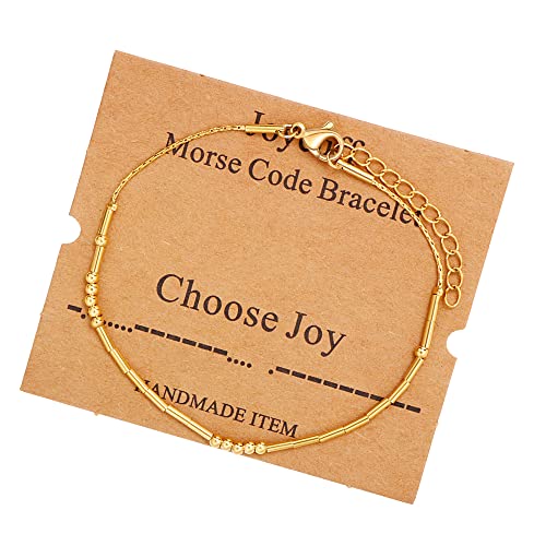 Image of JoycuFF Inspirational Morse Code Bracelets for Women Silver Beads Jewelry Encouragement Mantra Gifts for Her