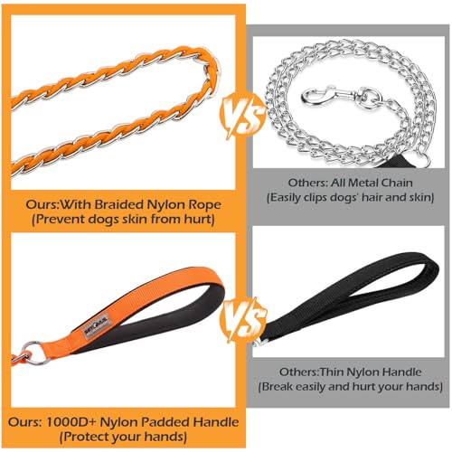 Image of Chain Dog Leash, Bite-Proof Metal Leash, with Padded Handle Orange