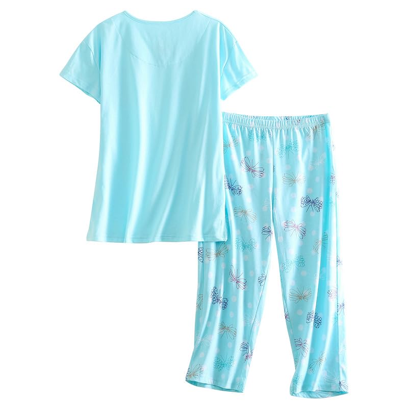 Image of PNAEONG Women Pajama Set Sleepwear Tops with Capri Pants Casual and Fun Prints Pajama Sets