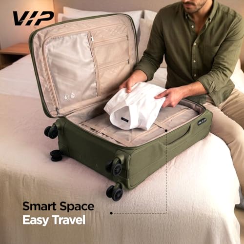 Image of VIP Triumph 8 Wheel Check-in (Medium Size) Soft Case Trolley Bag | TSA Lock | Expandable Polyester Luggage | 3 Year International Warranty | Anti-Theft Zipper | 69 CM Suitcase for Travel | Ivory Green