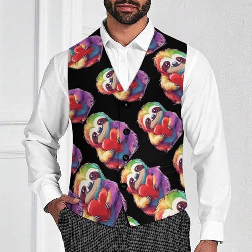 Colorful Sloth Heart Men's Suit Vests Dress Vest V-Neck Waistcoat Slim Business Formal with Pocket2